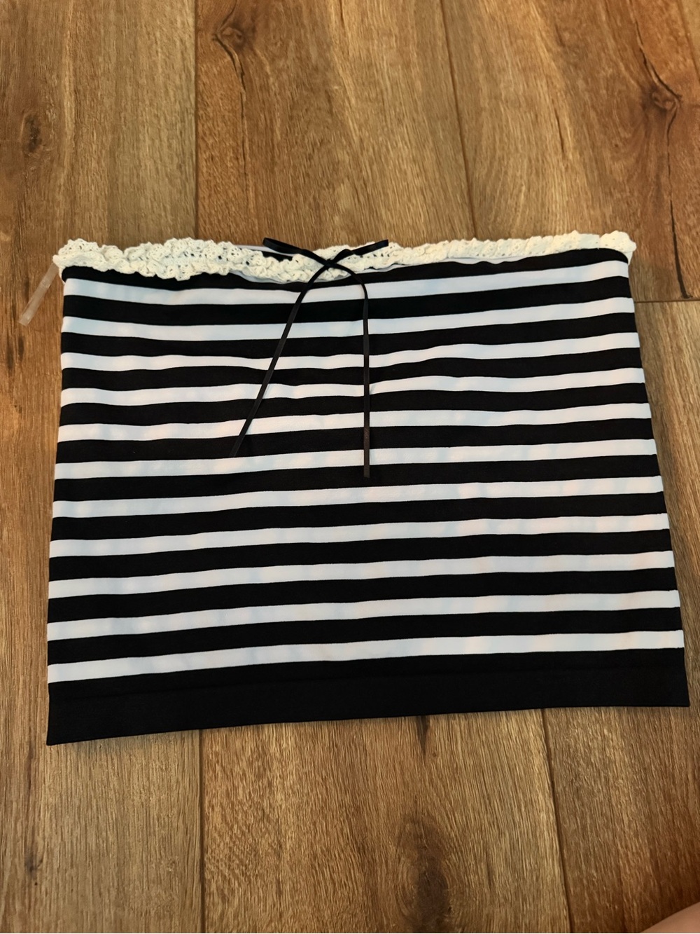 NWT Altar’d State Black and White Striped Tube Top with Lace Trim